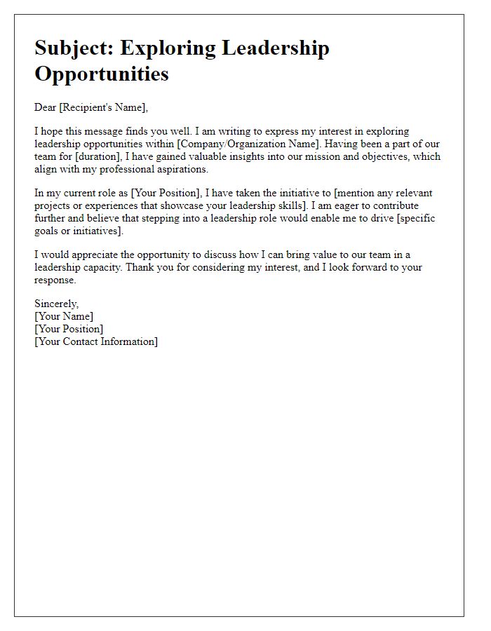 Letter template of proactive approach to leadership opportunity