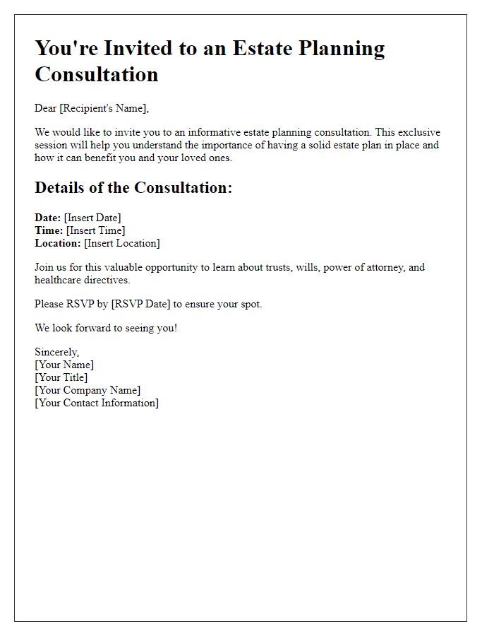 Letter template of estate planning consultation invitation