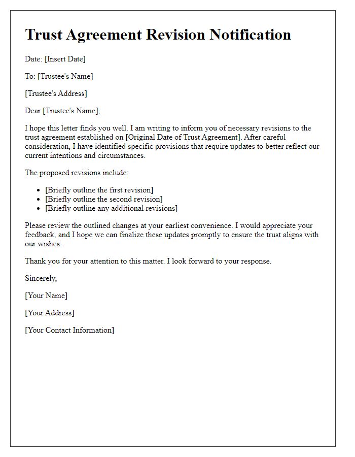 Letter template of trust agreement revision