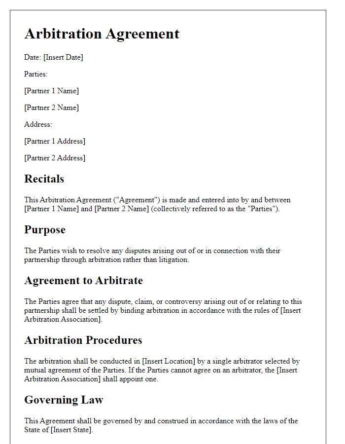 Letter template of arbitration agreement for partnership disputes