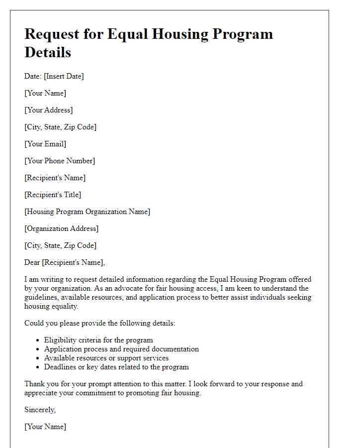 Letter template of request for equal housing program details