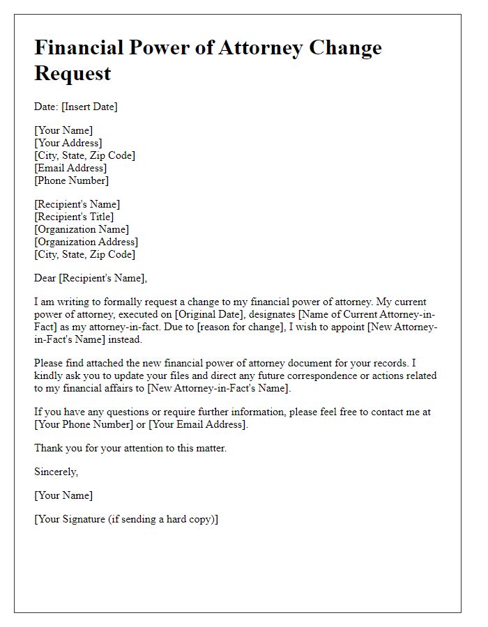 Letter template of financial power of attorney change request