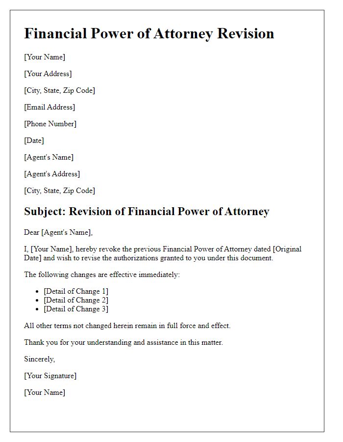 Letter template of financial power of attorney revision