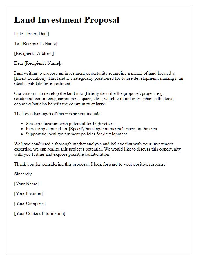 Letter template of land investment proposal for future development