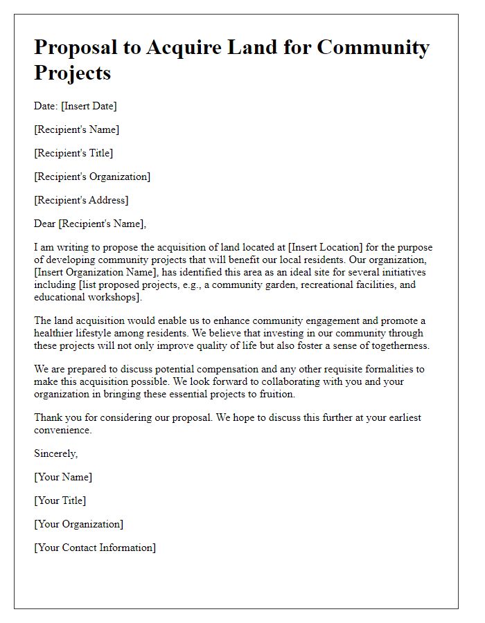 Letter template of proposal to acquire land for community projects