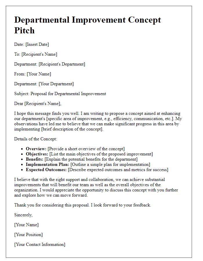 Letter template of concept pitch for departmental improvement