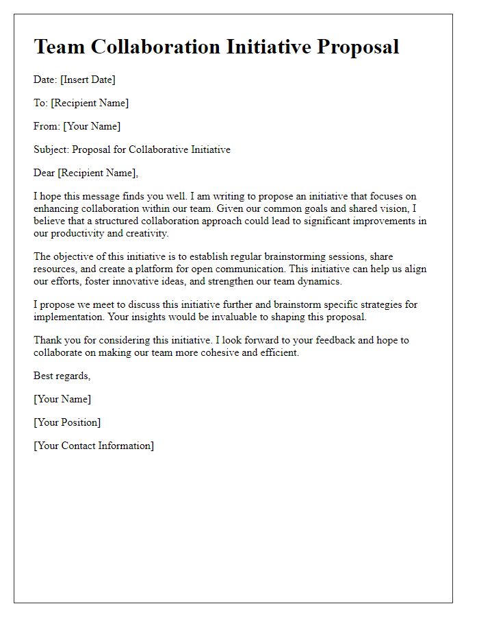 Letter template of initiative proposal for team collaboration