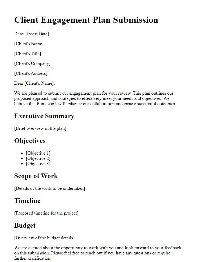 Letter template of plan submission for client engagement