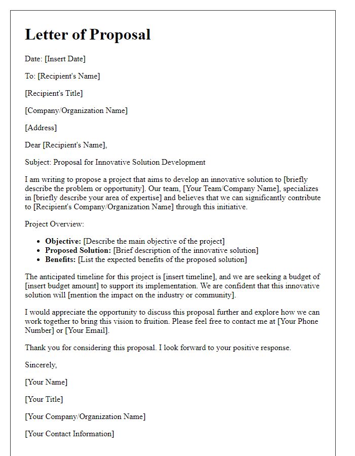 Letter template of project proposal for innovative solution development