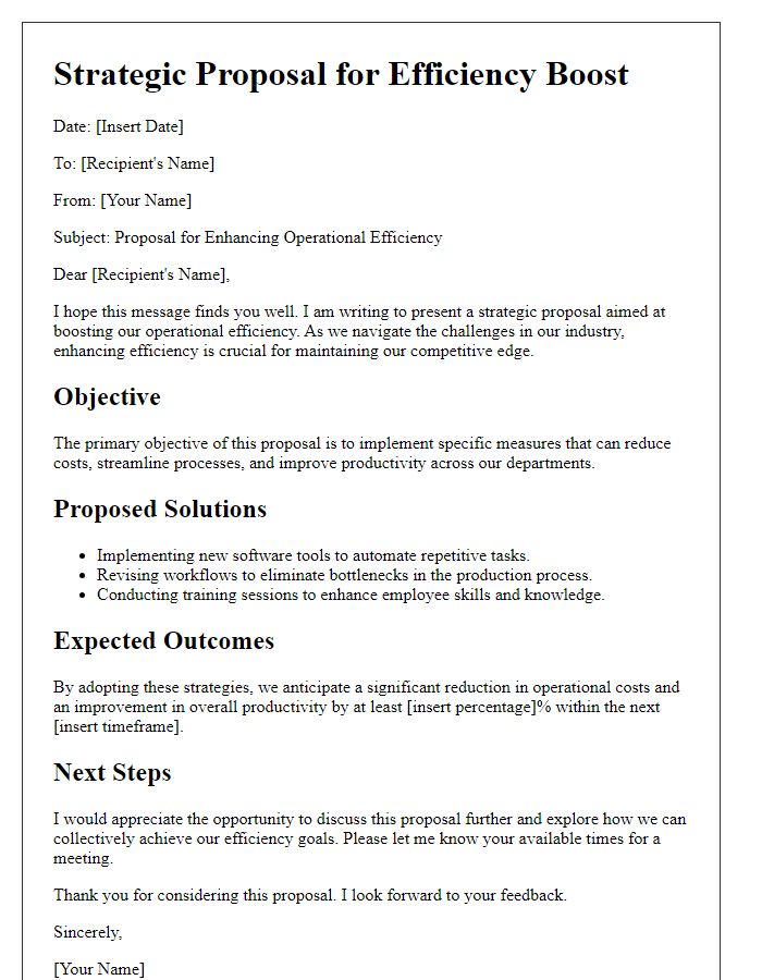 Letter template of strategic proposal for efficiency boost