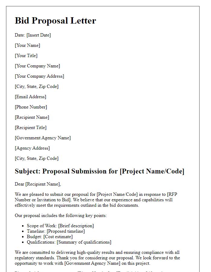 Letter template of bid proposal for government procurement