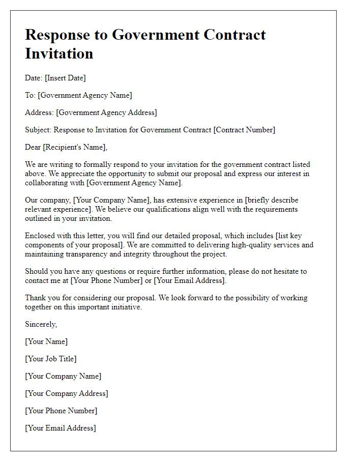 Letter template of response to government contract invitation