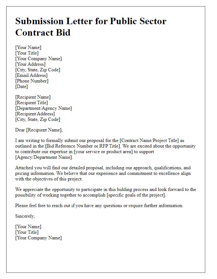 Letter template of submission for public sector contract bids