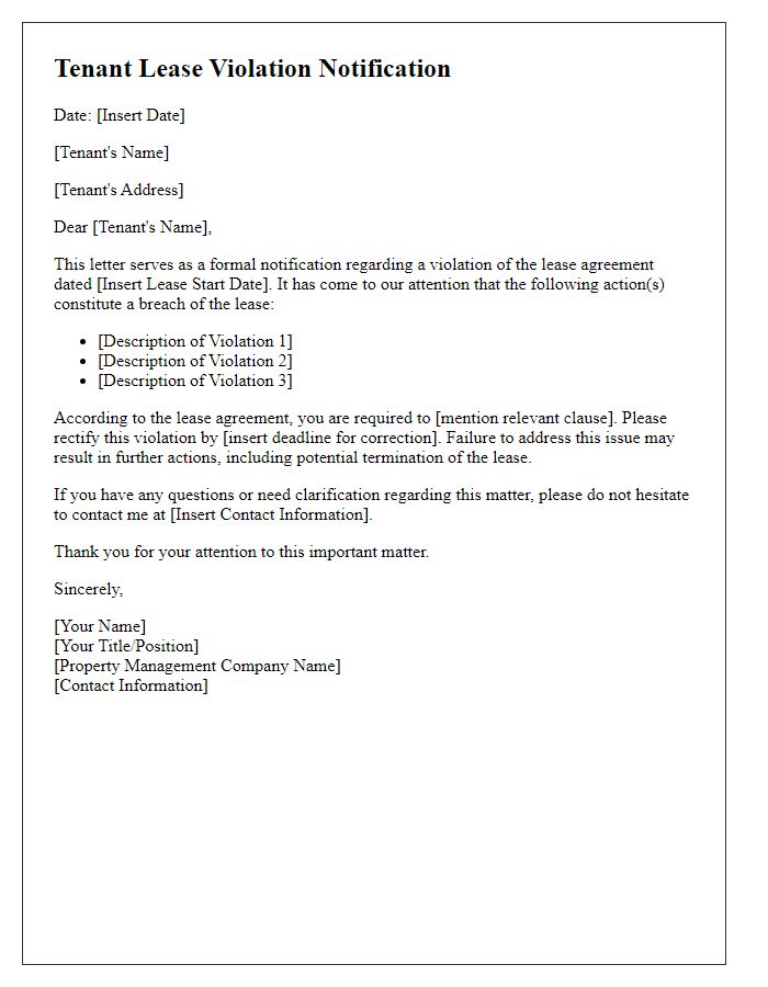 Letter template of tenant lease violation notification