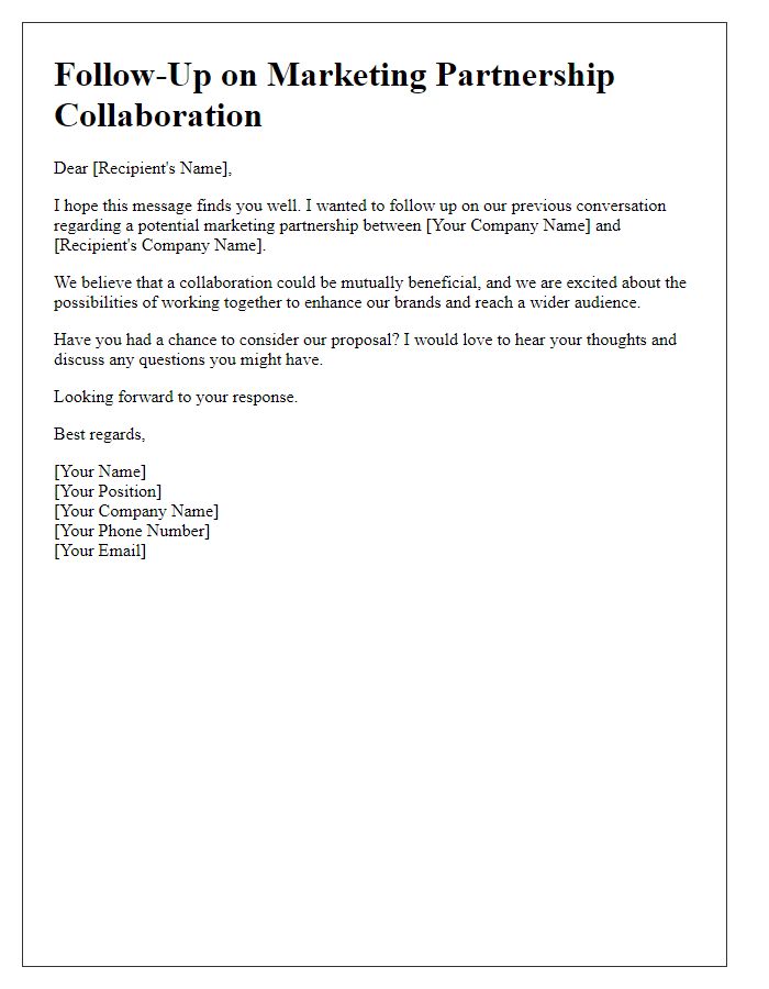 Letter template of follow-up for marketing partnership collaboration