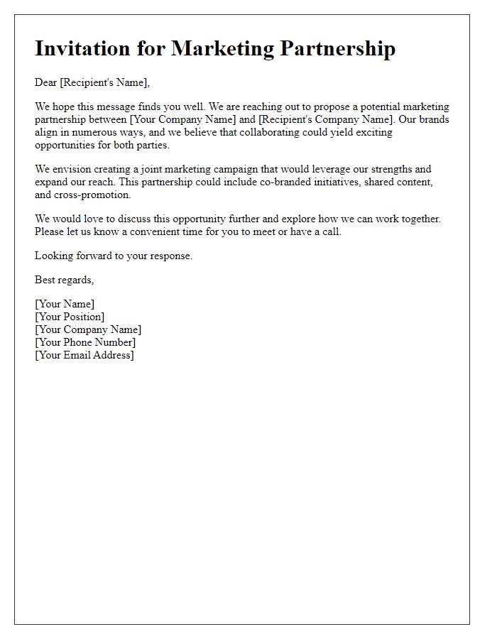 Letter template of invitation for marketing partnership collaboration