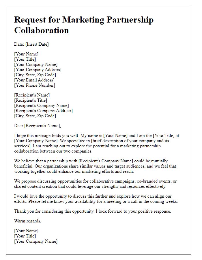 Letter template of request for marketing partnership collaboration