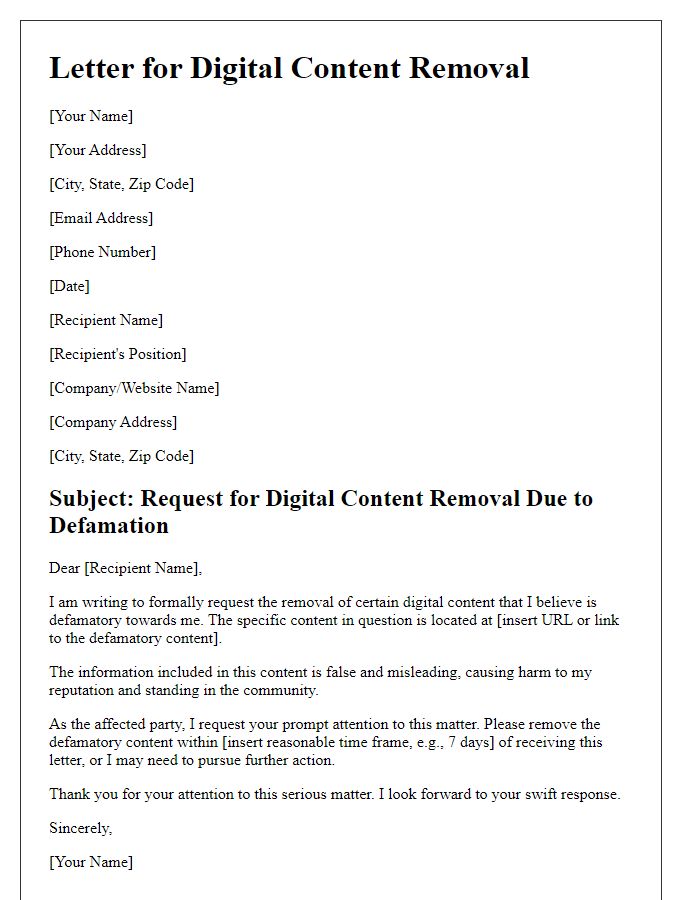 Letter template of digital content removal for defamation claims.