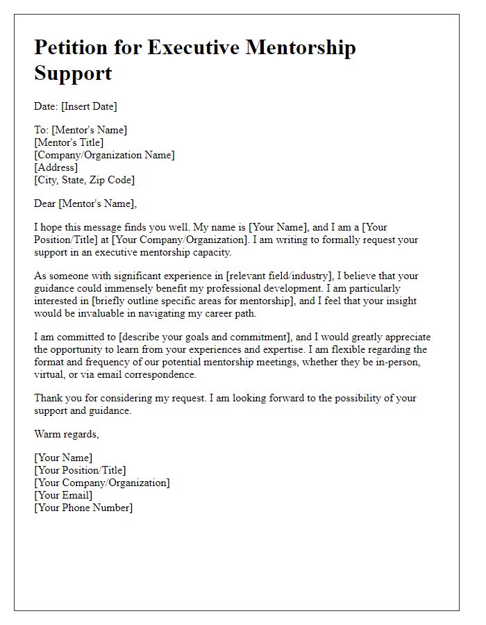 Letter template of petition for executive mentorship support