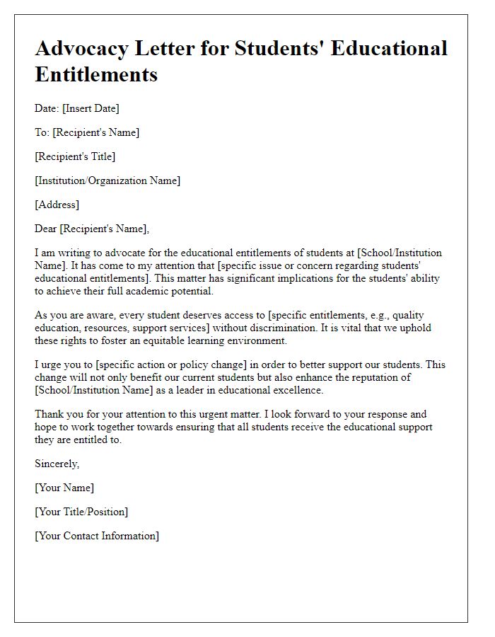 Letter template of advocacy for students' educational entitlements