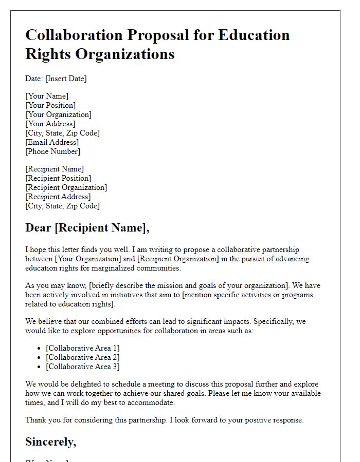 Letter template of collaboration proposal for education rights organizations