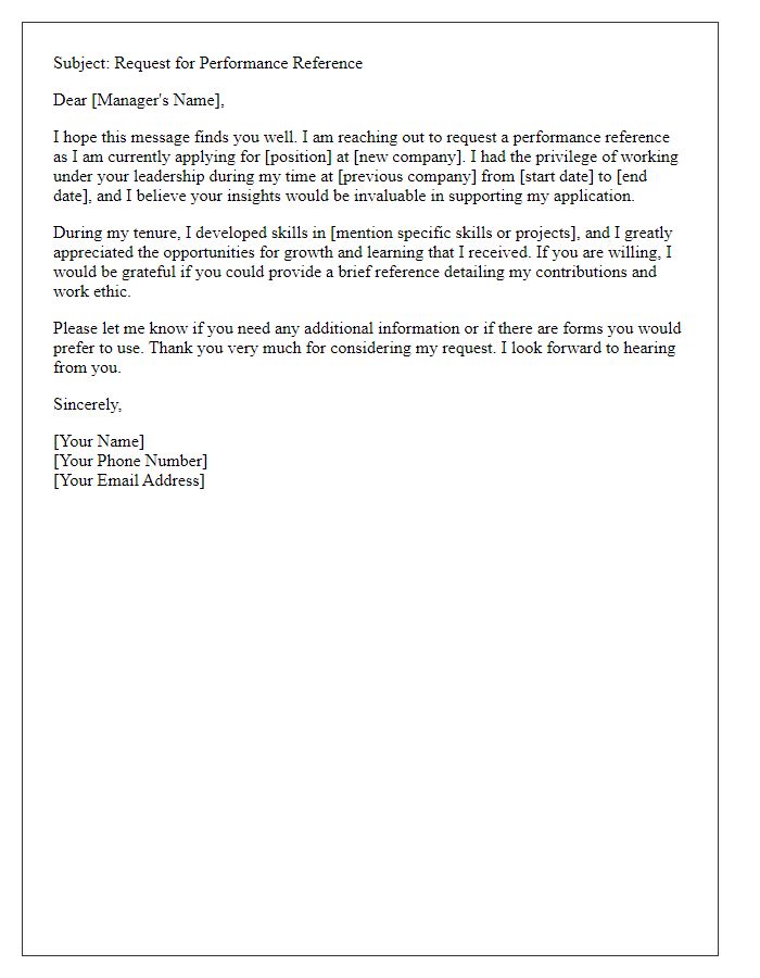 Letter template of performance reference request from previous company