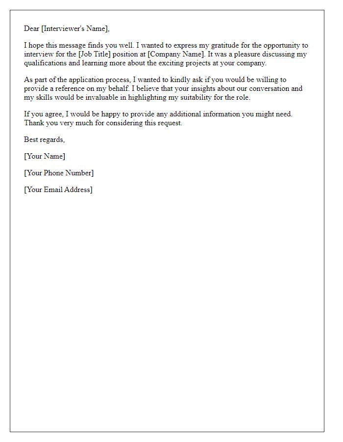 Letter template of reference request following job interview.