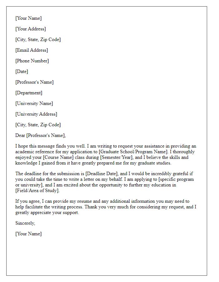 Letter template of academic reference request for graduate school.