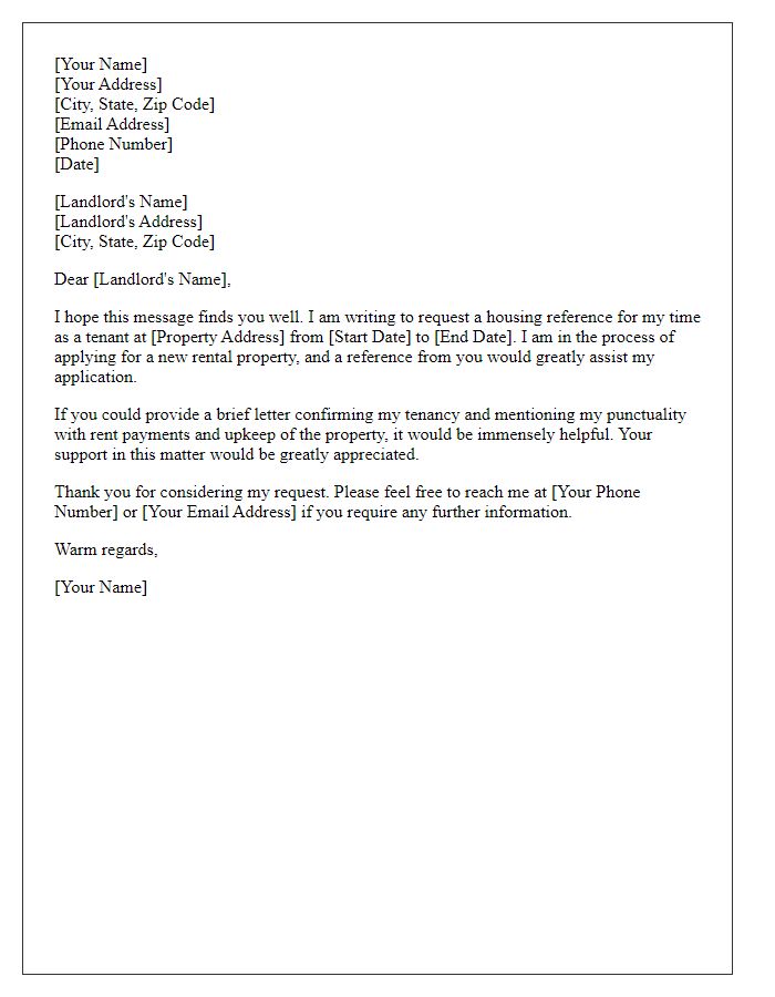 Letter template of landlord contact request for housing reference.