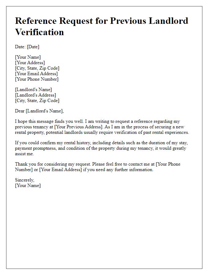 Letter template of reference request for previous landlord verification.