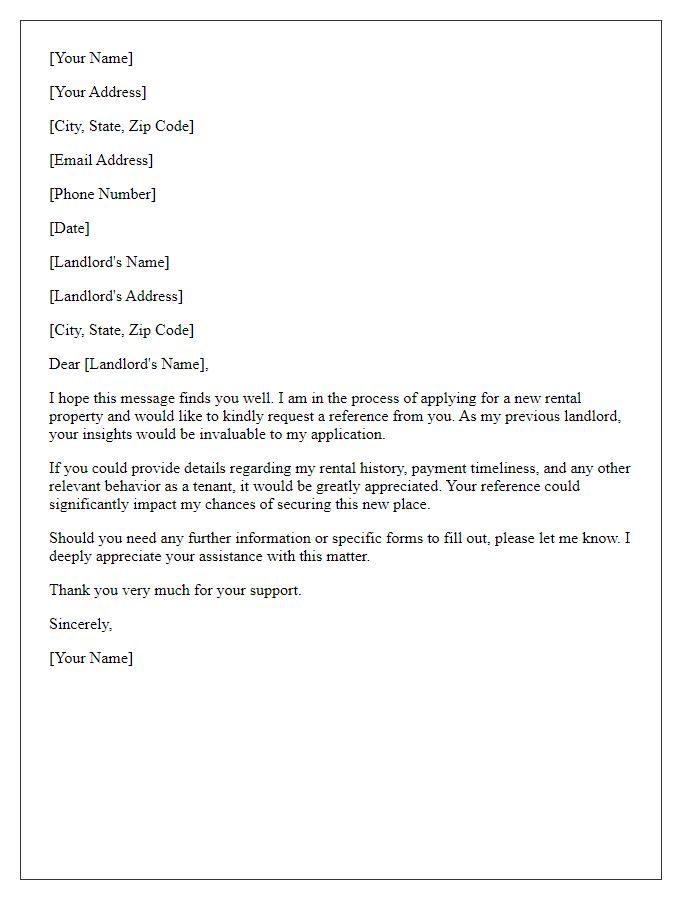 Letter template of request for landlord reference for rental application.