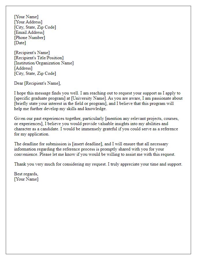 Letter template of graduate program reference solicitation