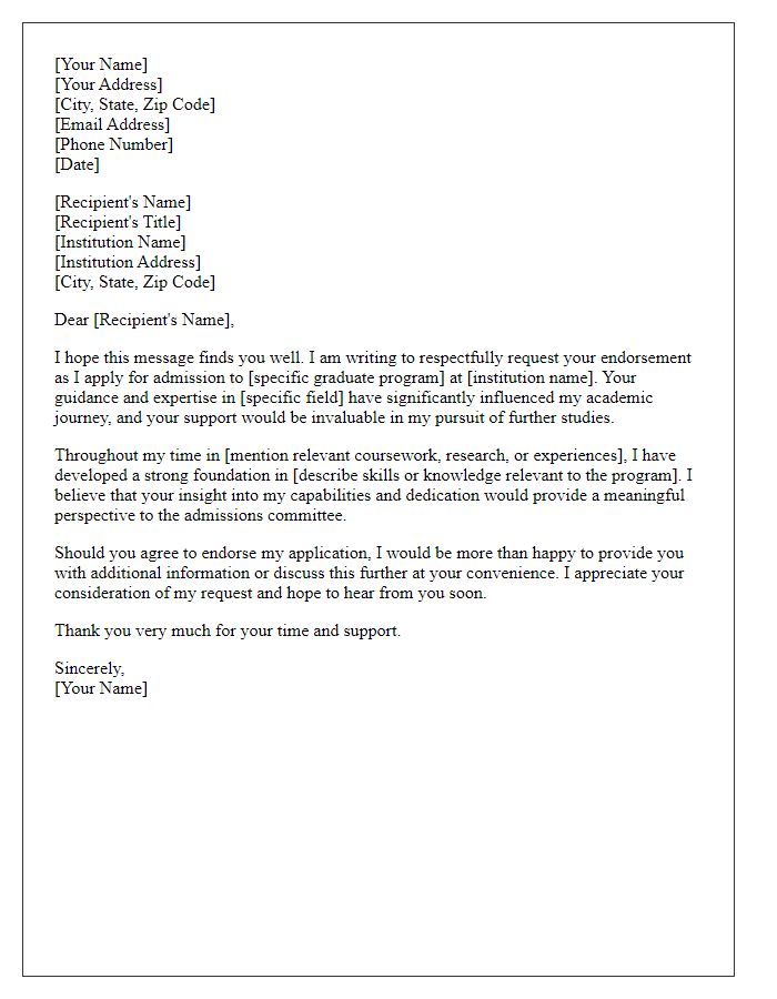 Letter template of graduate school endorsement request