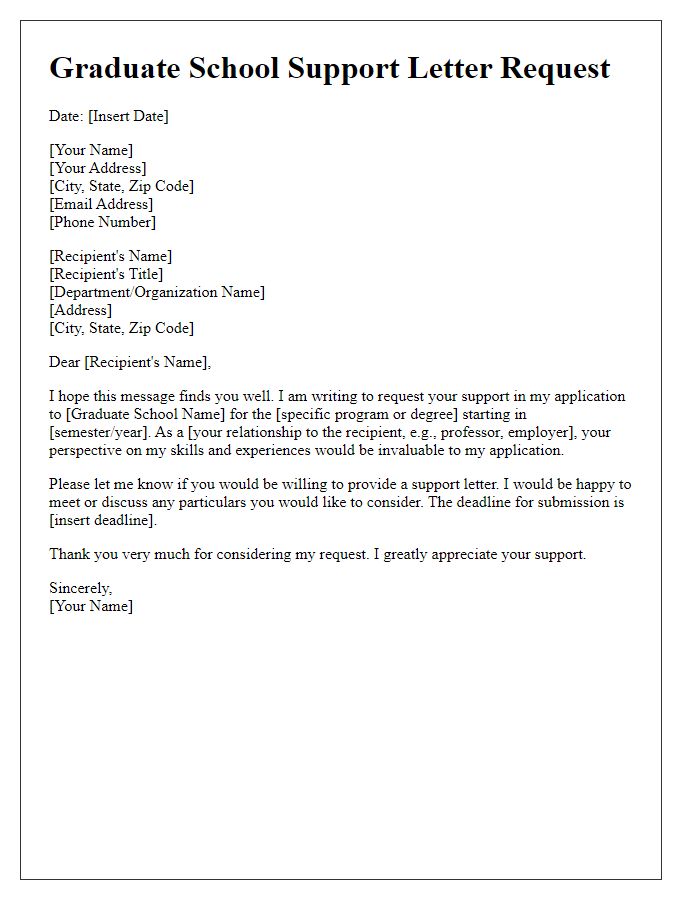 Letter template of graduate school support letter request