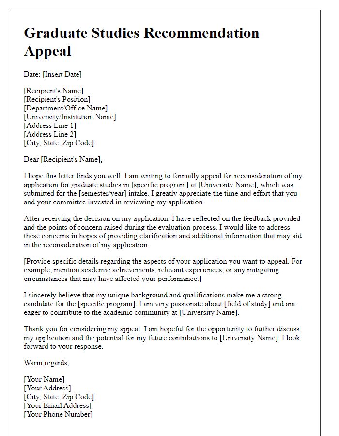 Letter template of graduate studies recommendation appeal