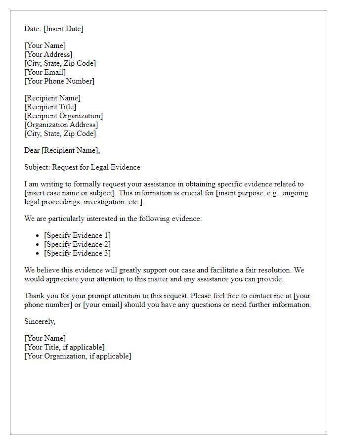 Letter template of Legal Evidence Solicitation