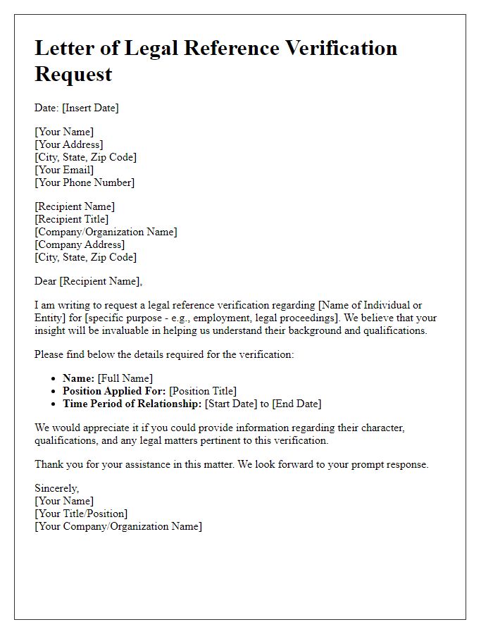Letter template of Legal Reference Verification Request