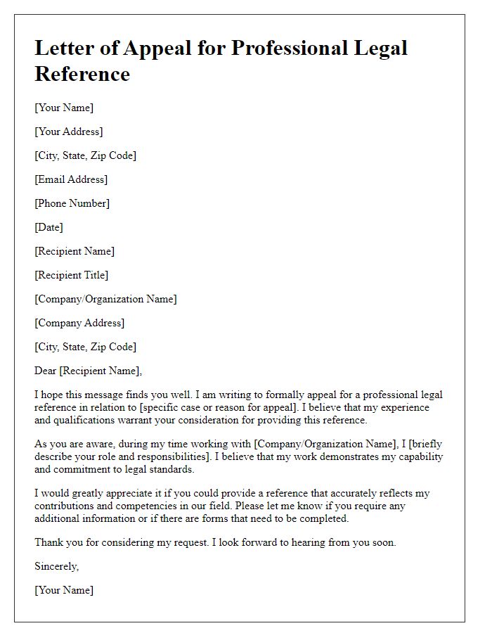 Letter template of Professional Legal Reference Appeal