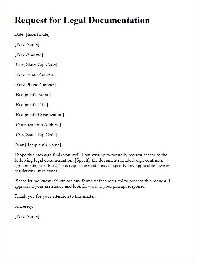 Letter template of Request for Legal Documentation