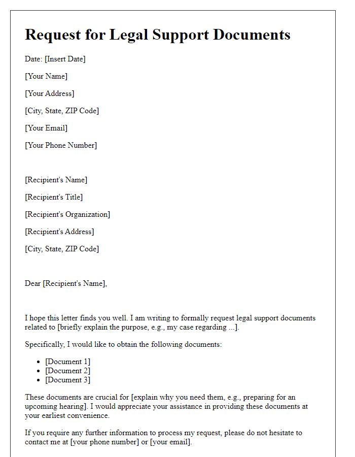 Letter template of Request for Legal Support Documents