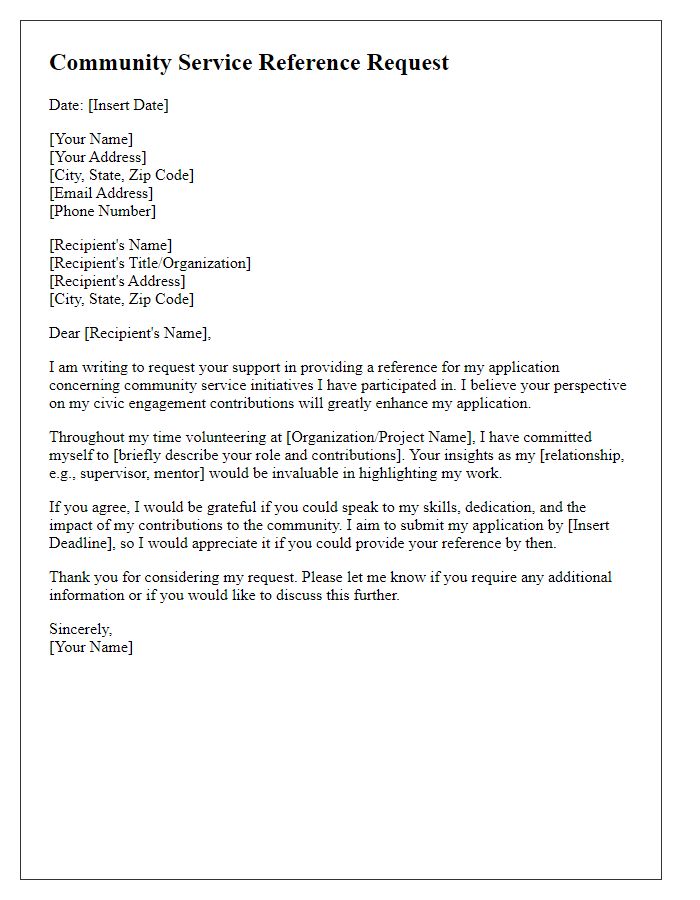 Letter template of a community service reference request for civic engagement initiatives.