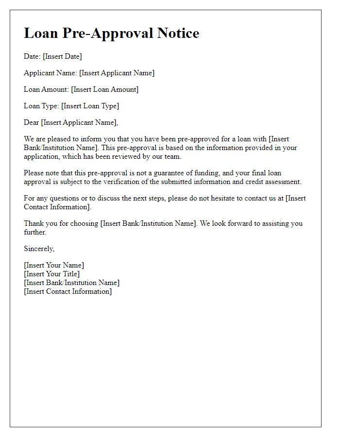 Letter template of loan pre-approval notice