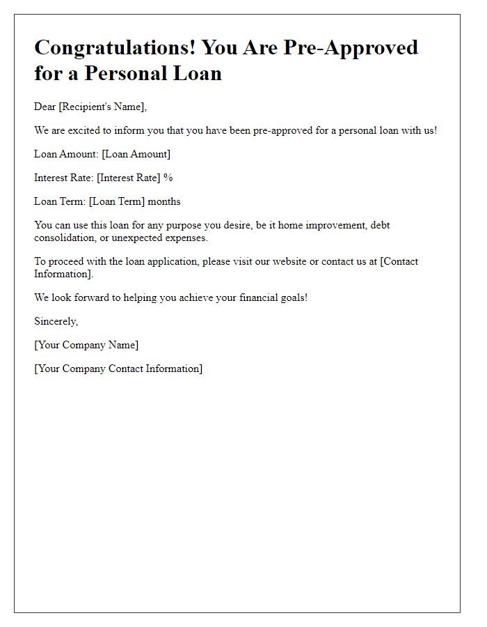 Letter template of personal loan pre-approval alert