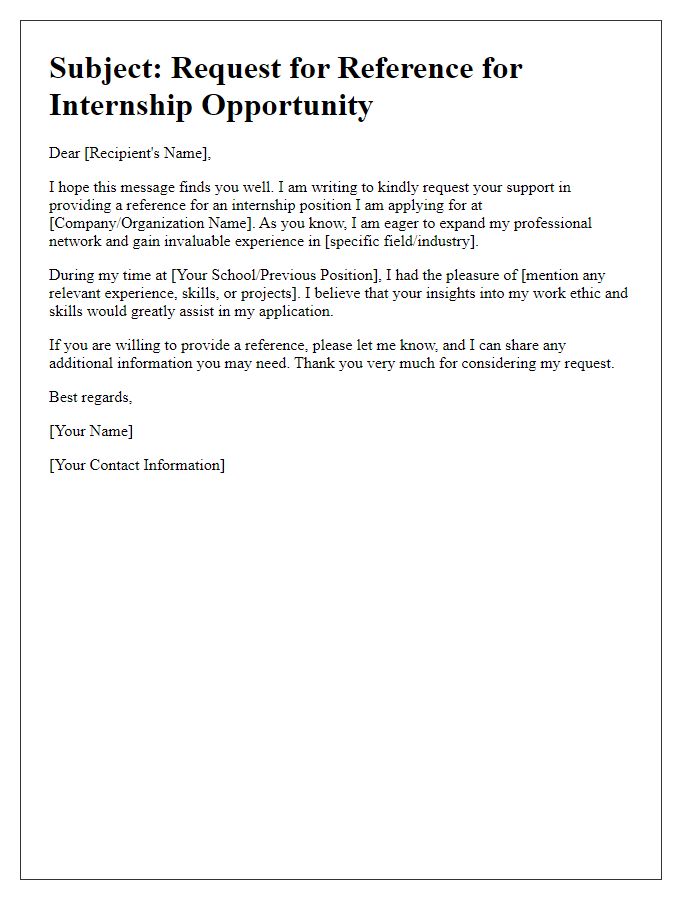 Letter template of internship reference request for network expansion.