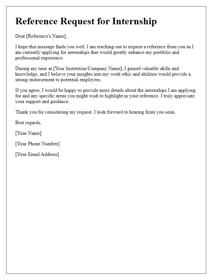 Letter template of internship reference request for portfolio enhancement.