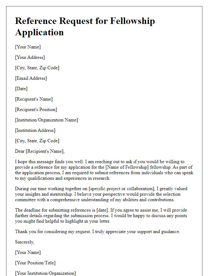 Letter template of fellowship application reference request for research collaborators.