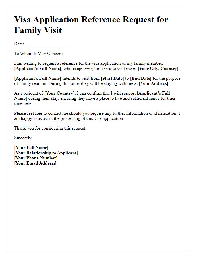 Letter template of Visa Application Reference Request for Family Visit