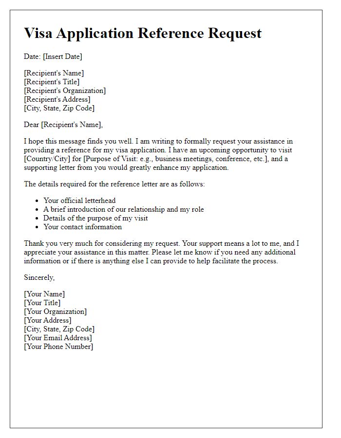 Letter template of Visa Application Reference Request for Official Invitation