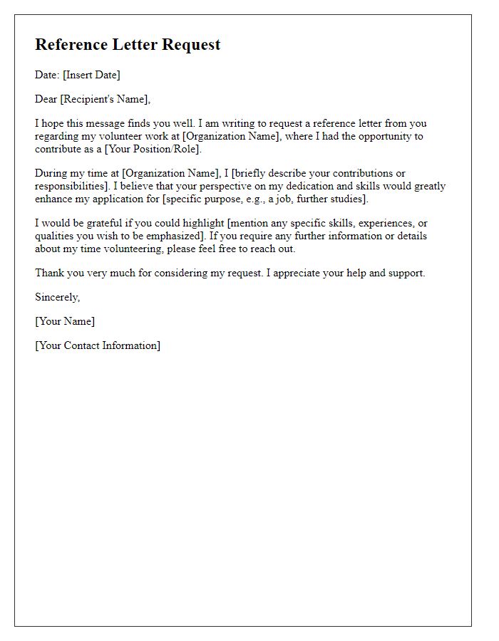 Letter template of reference letter request for volunteer work