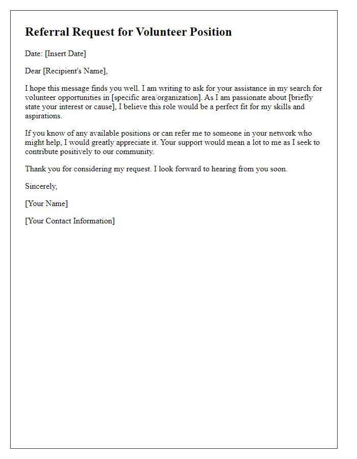 Letter template of referral request for volunteer position